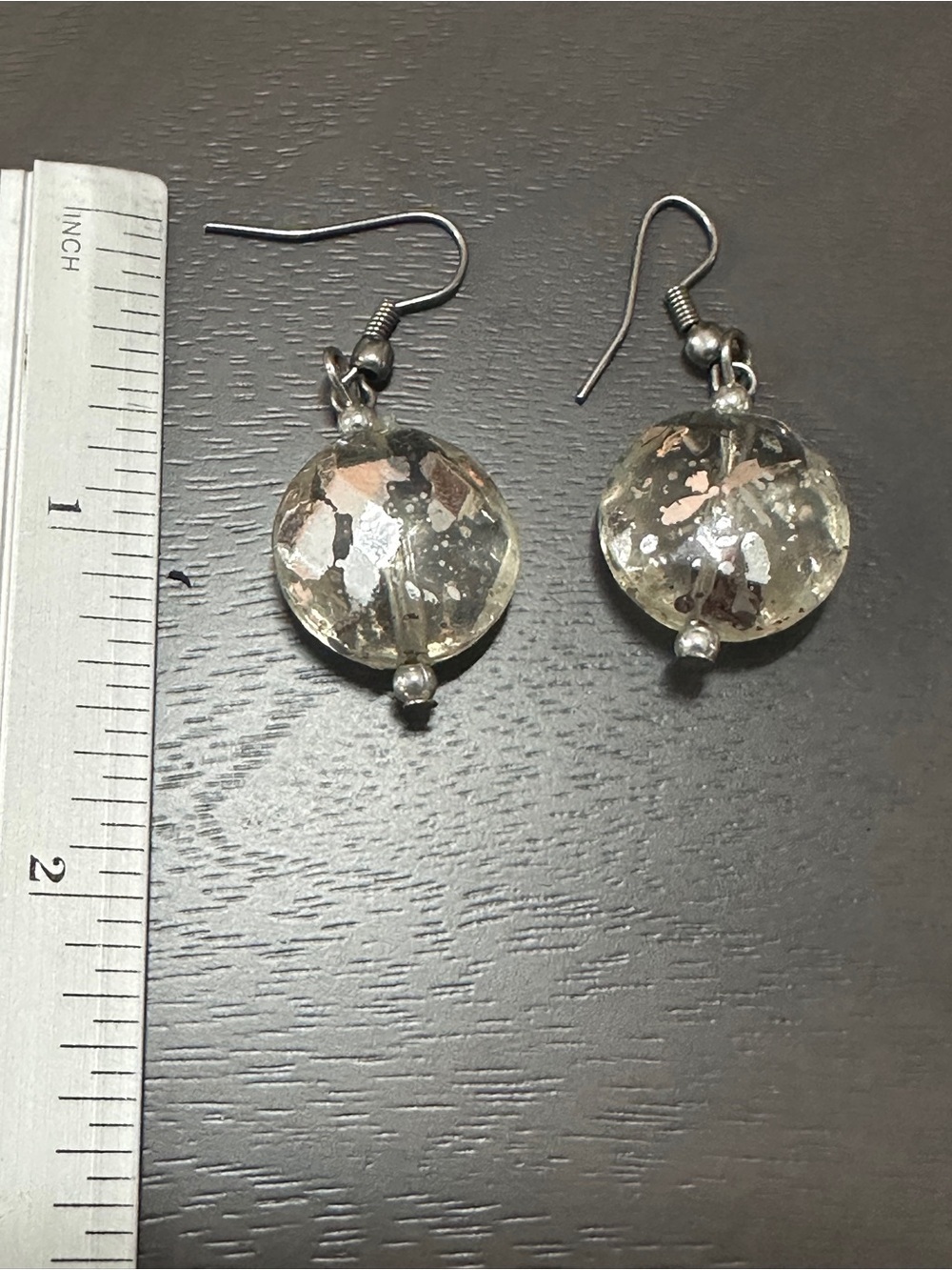 2 pairs Silver and Rose Gold Fleck Glass Drop Earrings silver tone studs